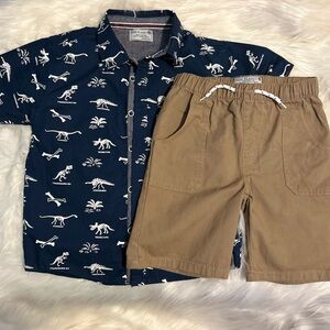 Free Planet Navy Dinosaur Shirt and Tan Shorts Set for Boys